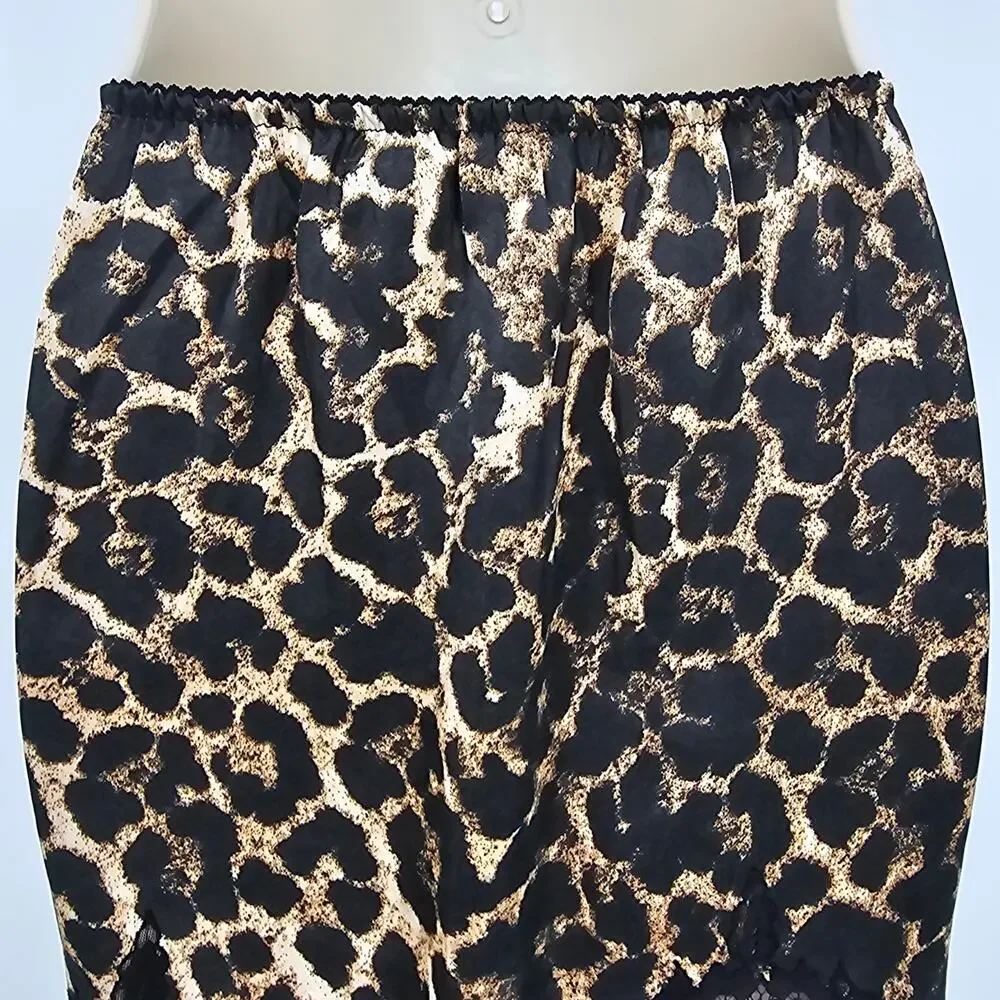 Topshop Womans size 10 Leopard Print Lace Hem Mini Satin Slip Skirt Black Brown